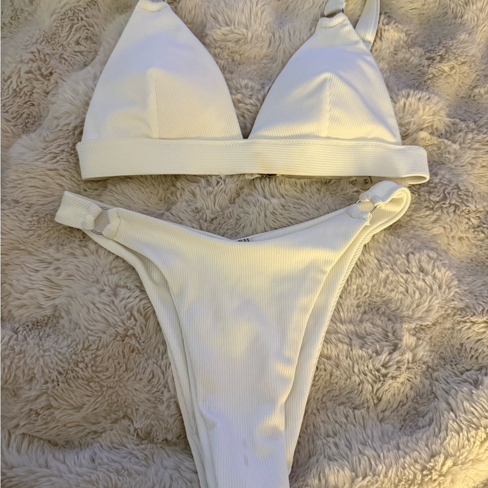 White Ribbed Bikini Set